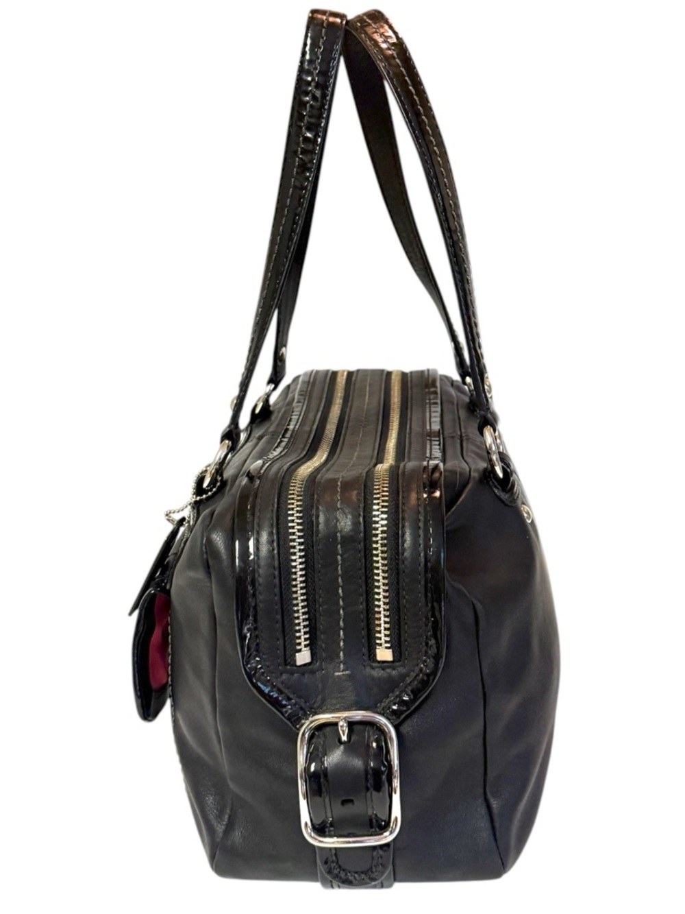 Coach Bonnie Vintage 2008 Black Leather Dual Zip Satchel Carryall Bag #13382. - Picture 3 of 9
